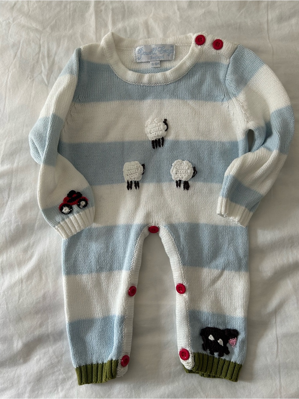 Powell Craft England Farm Cow Baby Boy Striped Knit Outfit 0-6 Months